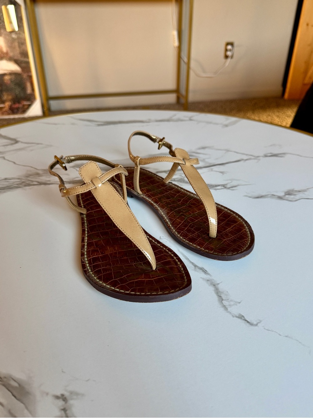 Sam Edelman Tan Patent Croc Embossed Sandals Size 7